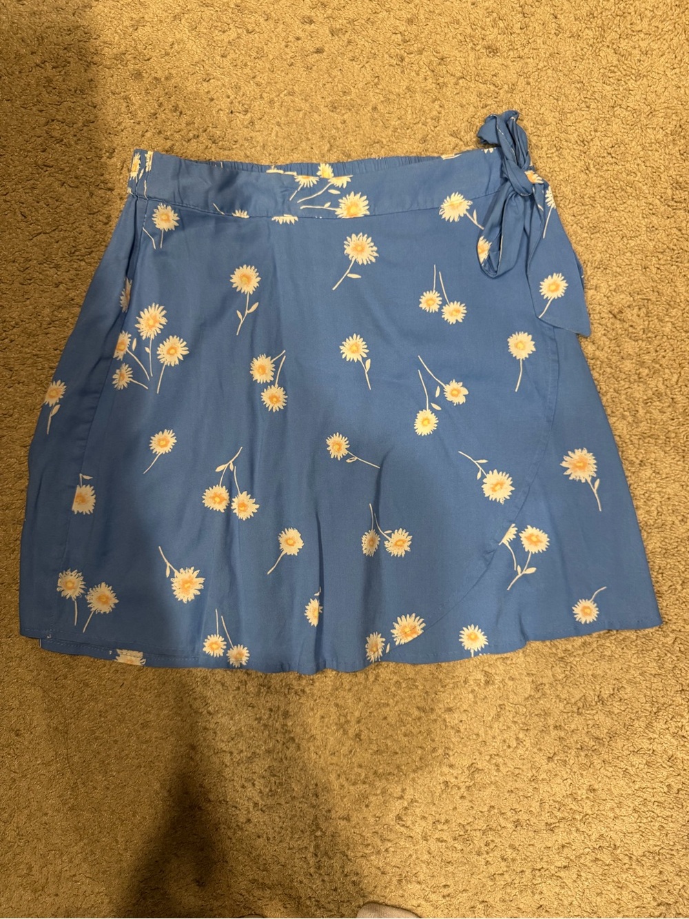 SO Blue Daisy Tie-Detail Mini Skirt